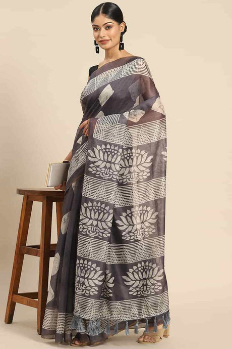 Buy Black Cotton Block Printed Handloom Saree Saree Online