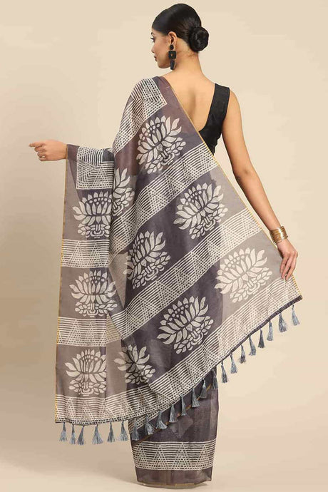 Buy Black Cotton Block Printed Handloom Saree Saree Online