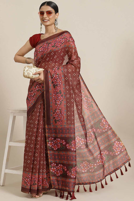 Buy Brown Cotton Block Printed Handloom Saree Saree Online