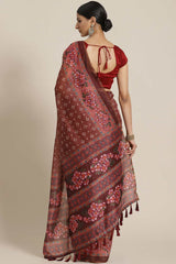 Buy Brown Cotton Block Printed Handloom Saree Saree Online