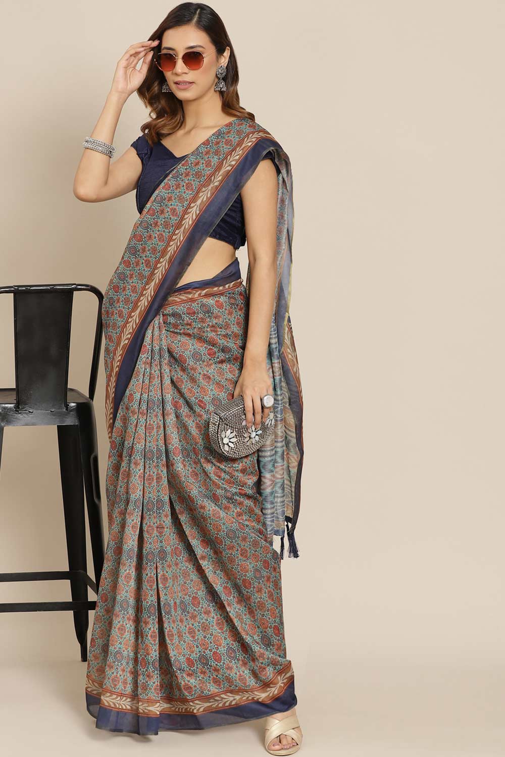 Buy Multicolor Cotton Block Printed Handloom Saree Saree Online