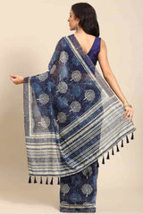 Buy Blue Cotton Block Printed Handloom Saree Saree Online