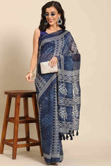 Buy Blue Cotton Block Printed Handloom Saree Saree Online