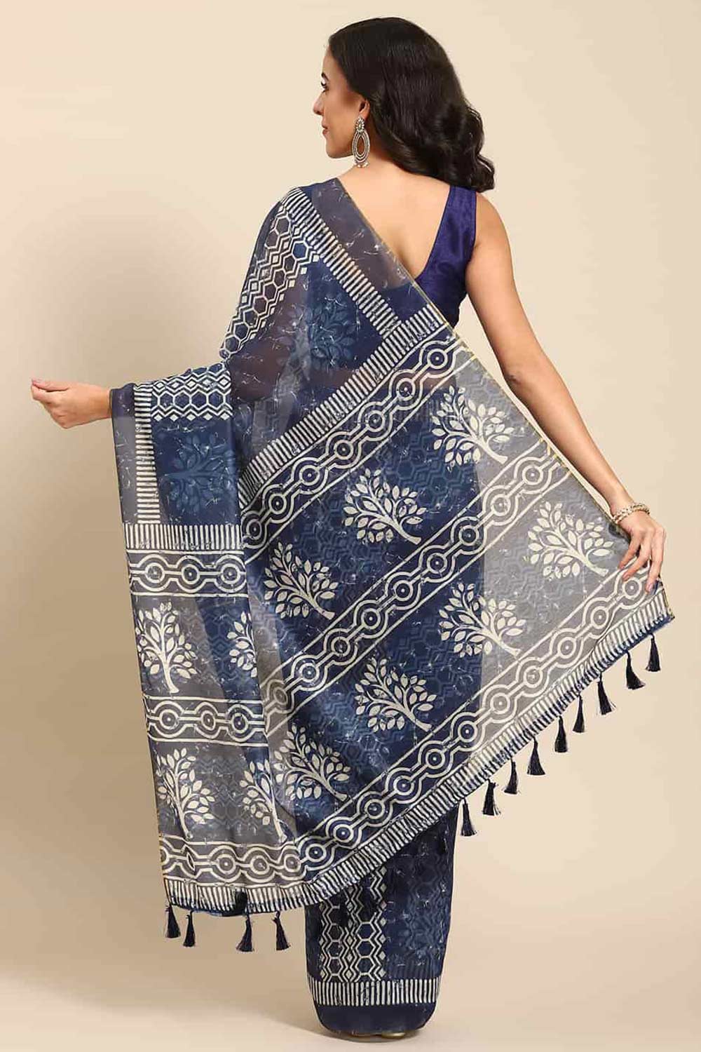 Buy Blue Cotton Block Printed Handloom Saree Saree Online