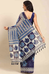 Buy Blue Cotton Block Printed Handloom Saree Saree Online