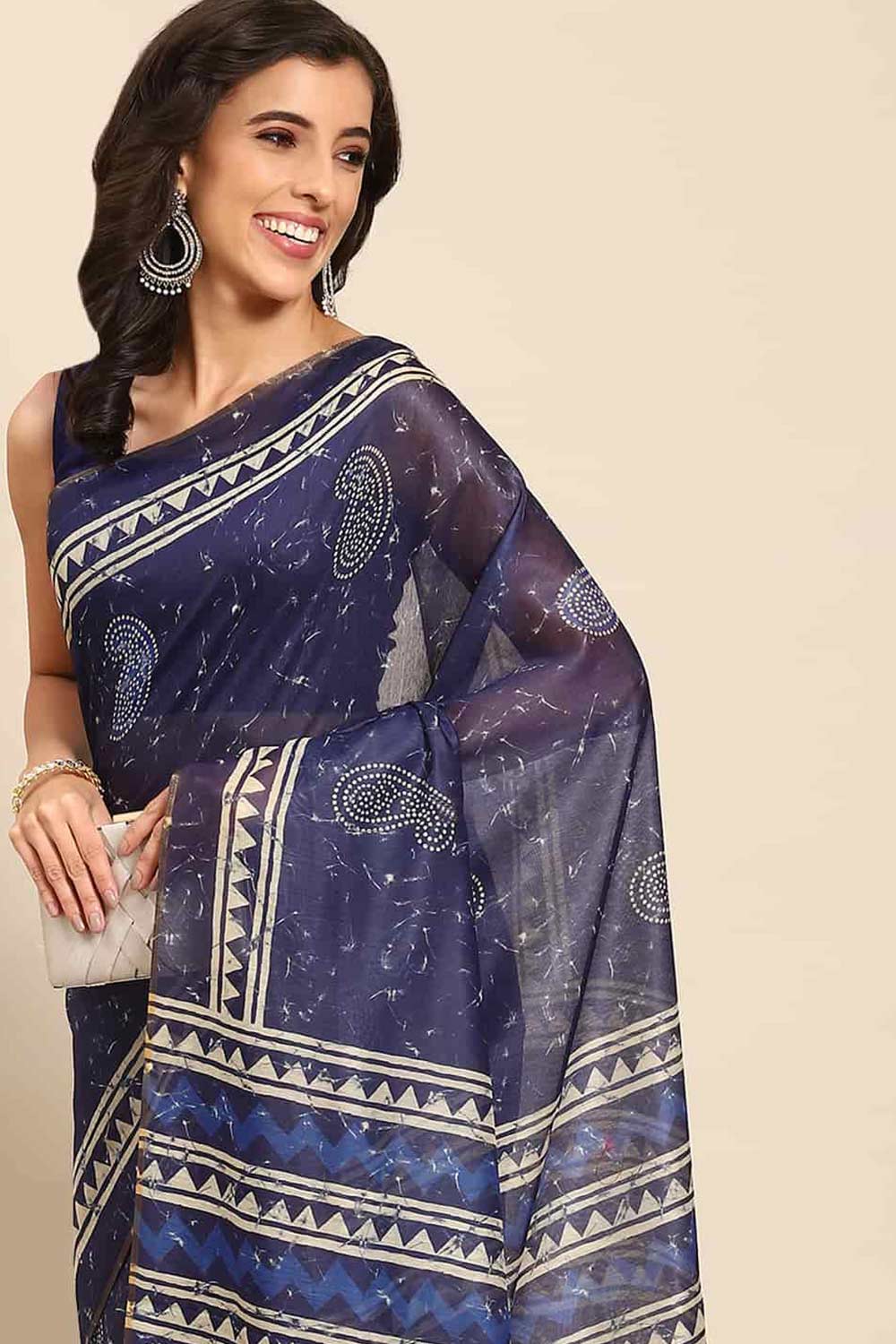 Buy Blue Cotton Block Printed Handloom Saree Saree Online