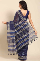 Buy Blue Cotton Block Printed Handloom Saree Saree Online