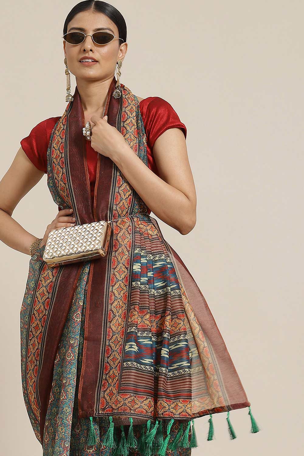 Buy Maroon Cotton Block Printed Handloom Saree Saree Online