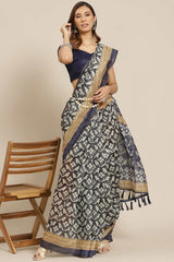 Buy Black Cotton Block Printed Handloom Saree Saree Online