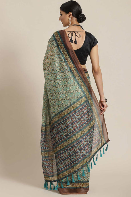 Buy Green Cotton Block Printed Handloom Saree Saree Online