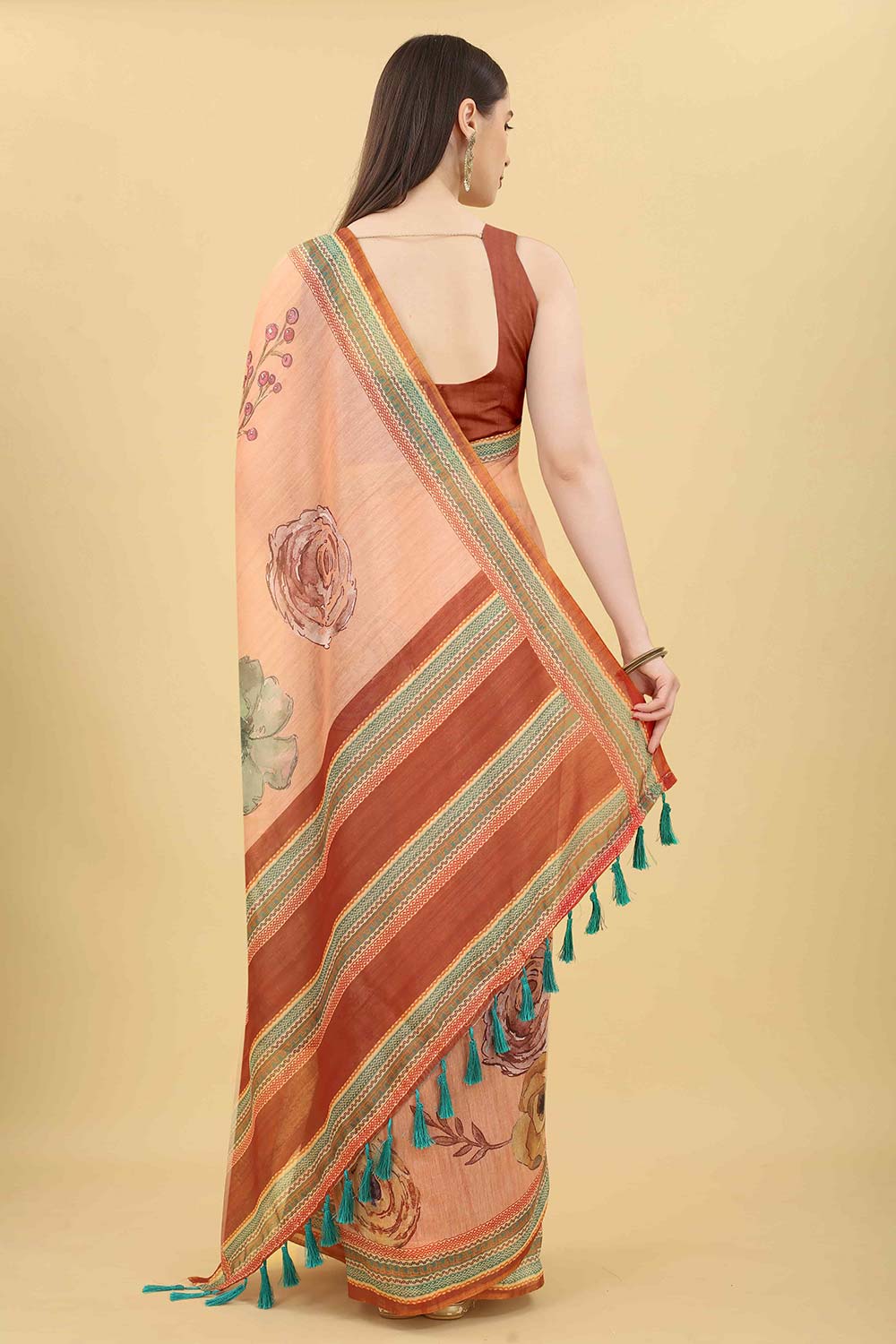 Peach Block Print Pure Cotton Saree