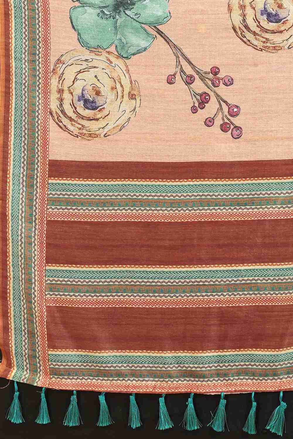 Peach Block Print Pure Cotton Saree