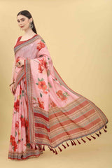 Pink Block Print Pure Cotton Saree