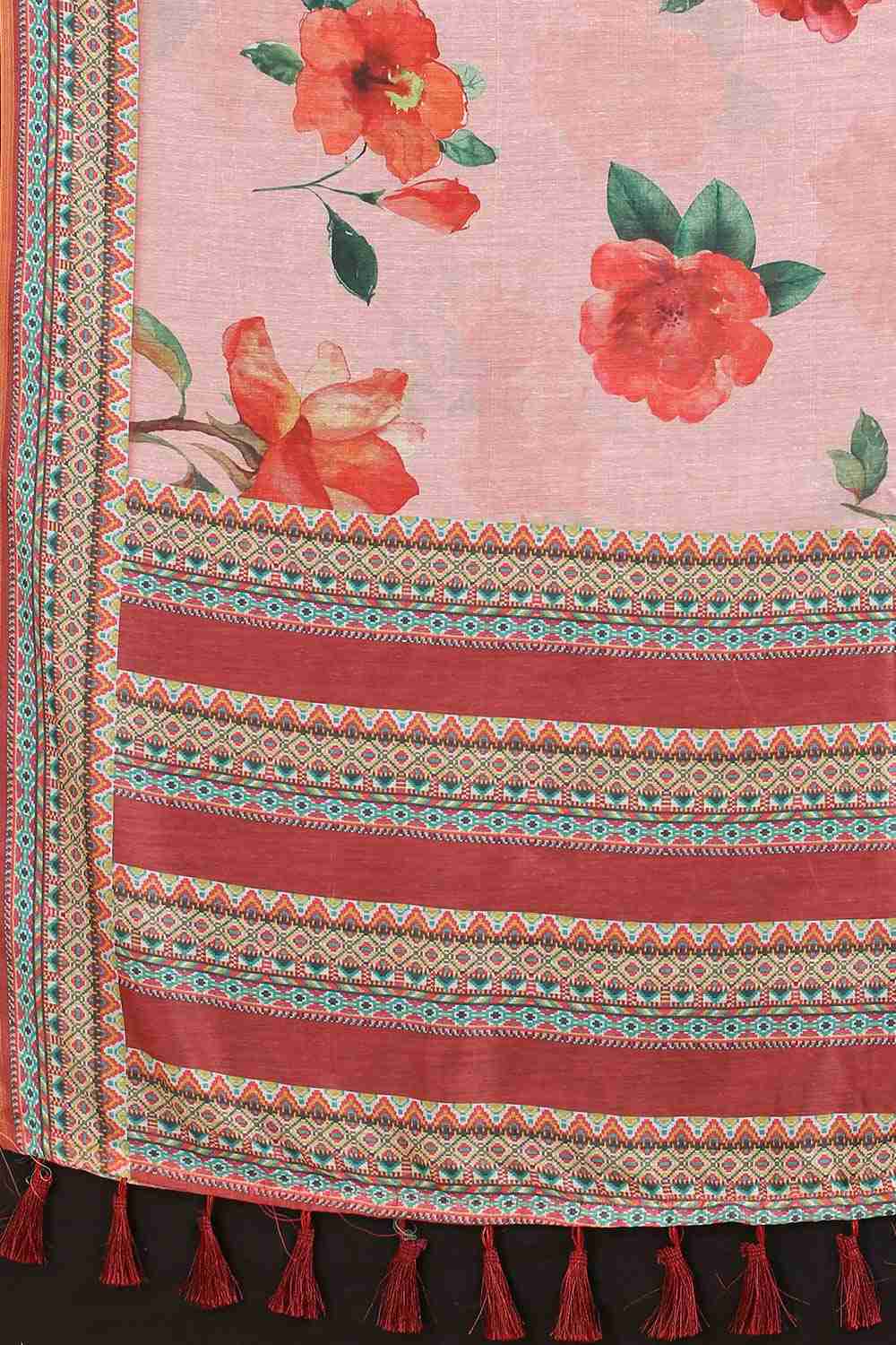 Pink Block Print Pure Cotton Saree