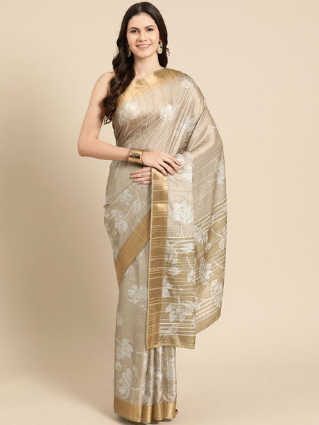 Beige Soft Silk Digital Print Saree