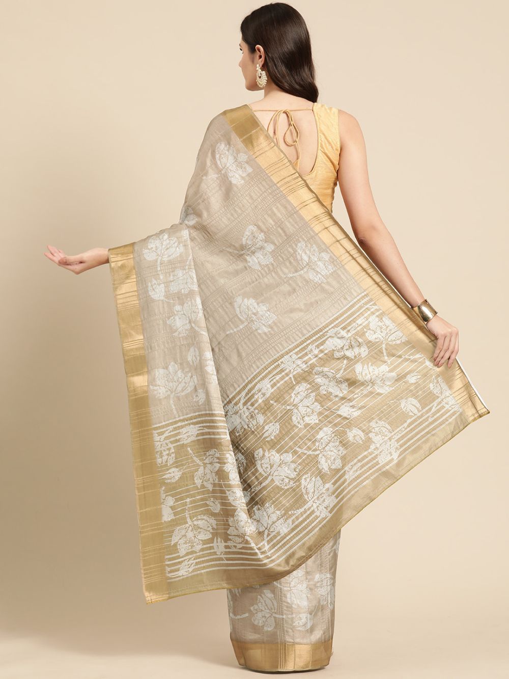 Beige Soft Silk Digital Print Saree