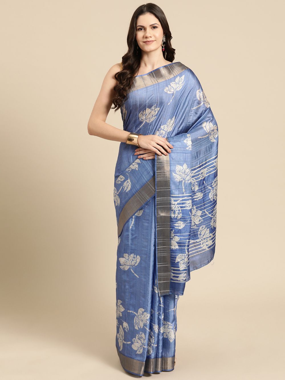 Blue Soft Silk Digital Print Saree