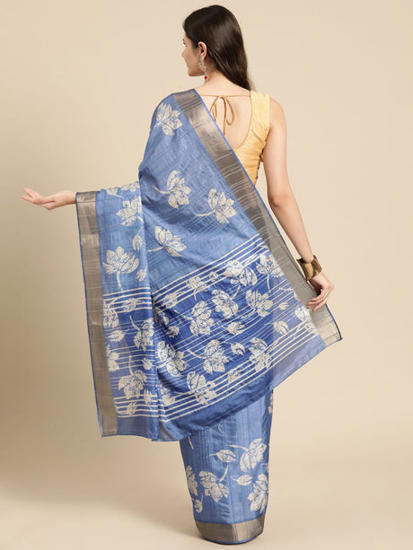 Blue Soft Silk Digital Print Saree