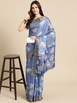 Blue Soft Silk Digital Print Saree