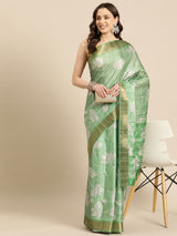 Green Soft Silk Digital Print Saree