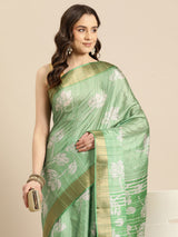 Green Soft Silk Digital Print Saree