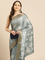 Grey Soft Silk Digital Print Saree