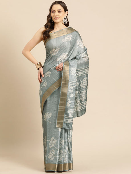 Grey Soft Silk Digital Print Saree