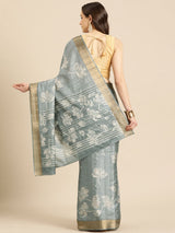 Grey Soft Silk Digital Print Saree