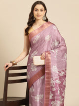 Purple Soft Silk Digital Print Saree