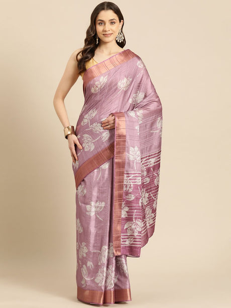 Purple Soft Silk Digital Print Saree