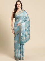 Teal Soft Silk Digital Print Saree