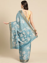 Teal Soft Silk Digital Print Saree