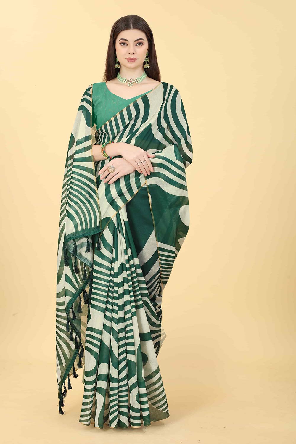 Green Zari Cotton Blend Saree