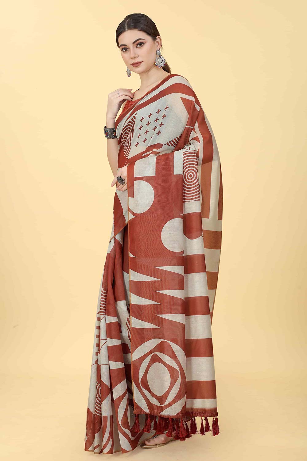 Maroon Zari Cotton Blend Saree