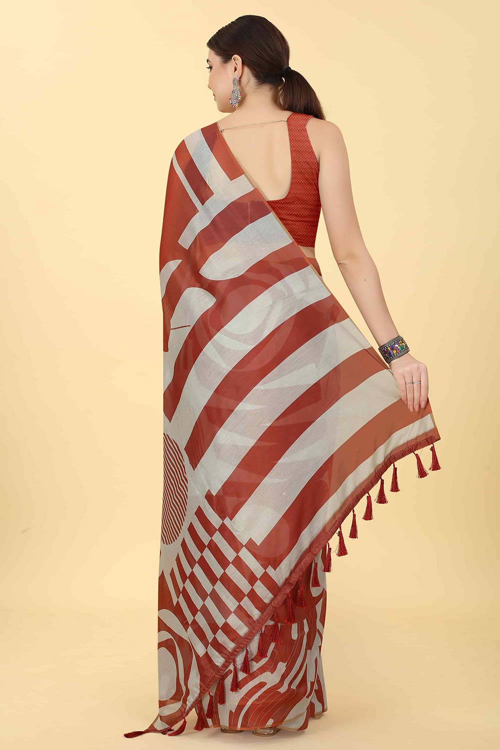 Maroon Zari Cotton Blend Saree