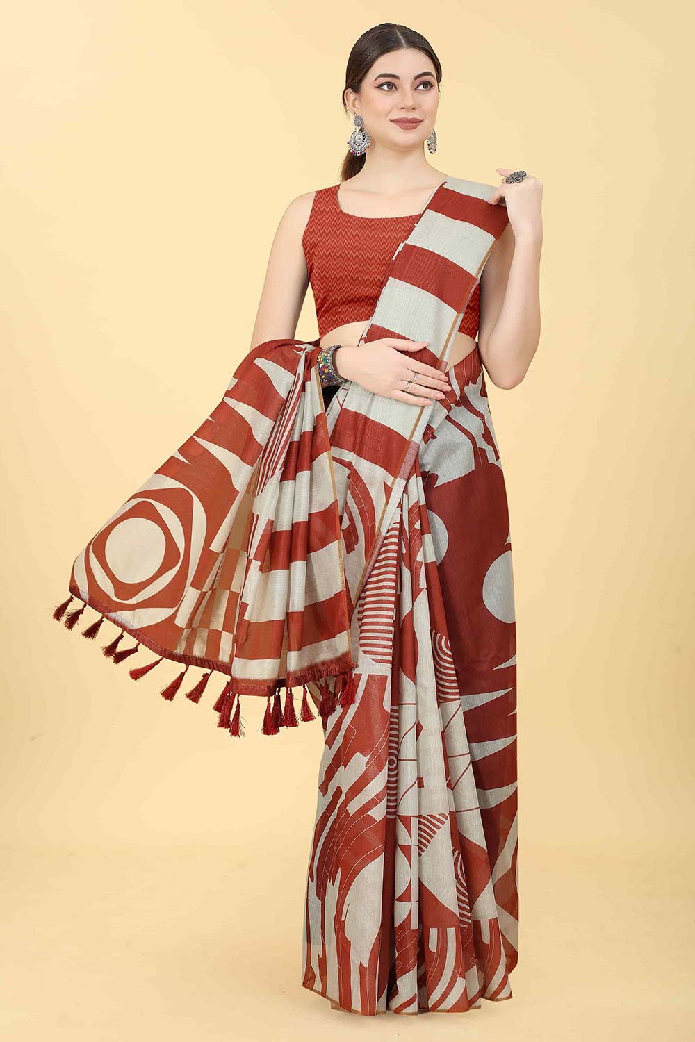 Maroon Zari Cotton Blend Saree