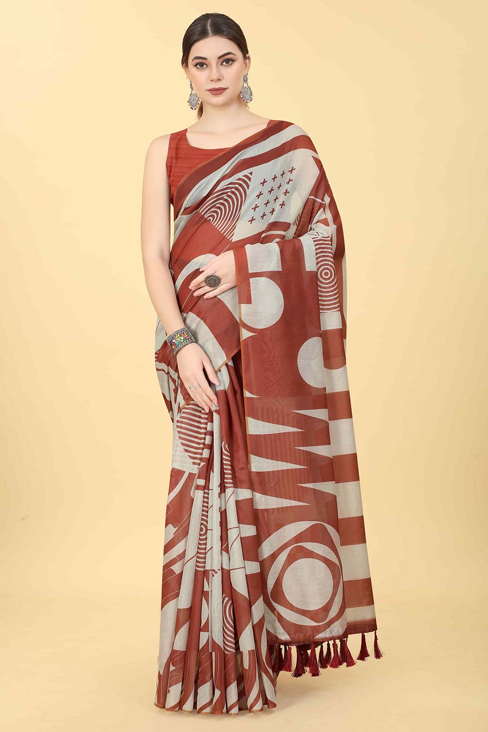 Maroon Zari Cotton Blend Saree