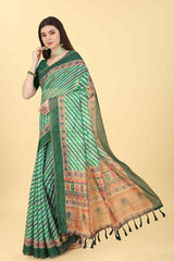 Green Zari Cotton Blend Saree