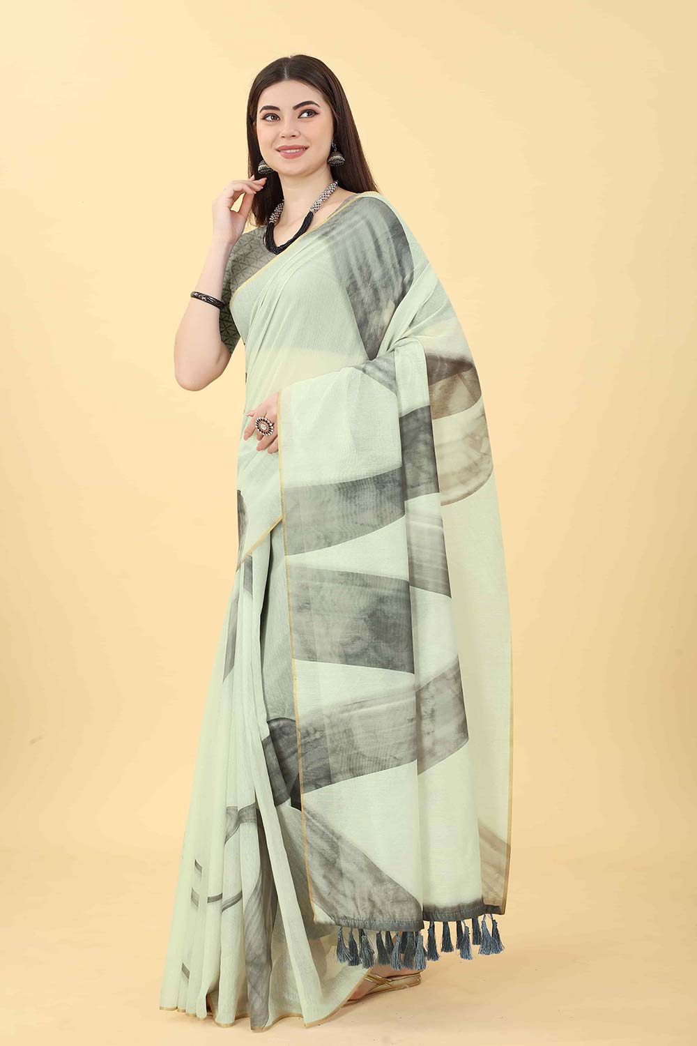 White Zari Cotton Blend Saree