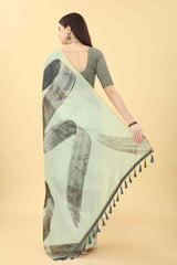 White Zari Cotton Blend Saree