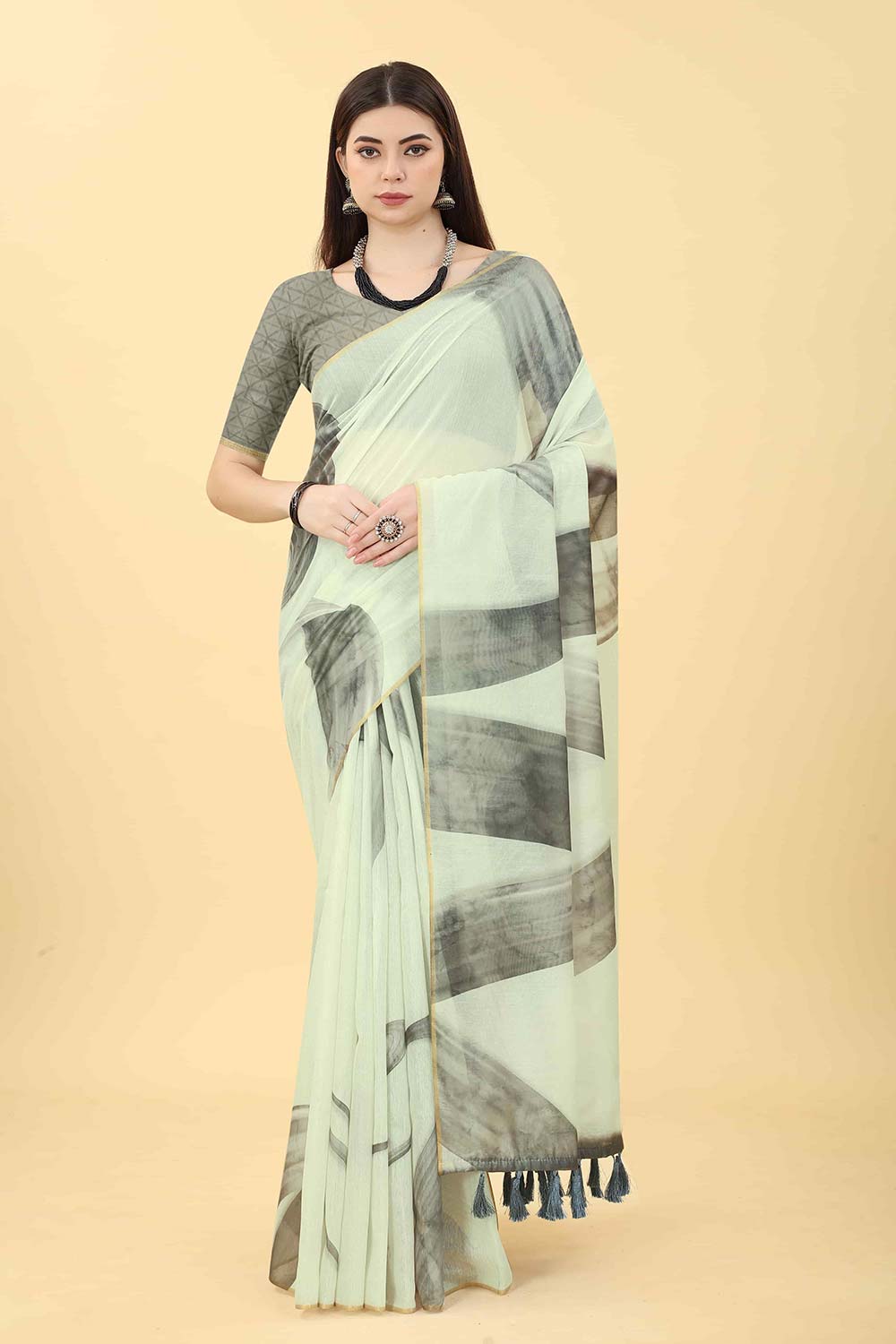 White Zari Cotton Blend Saree