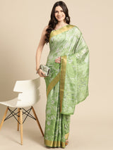 Green Soft Silk Digital Print Saree