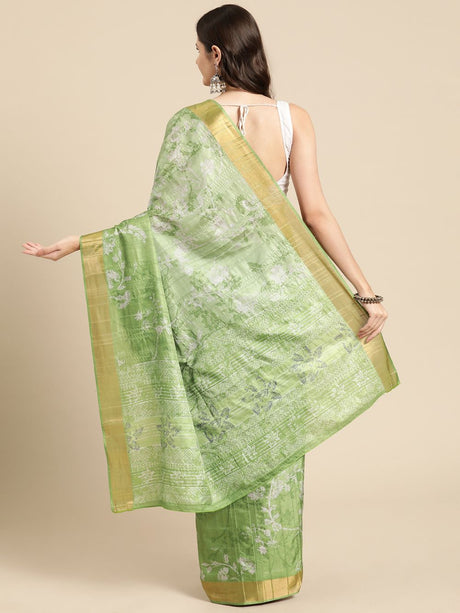 Green Soft Silk Digital Print Saree