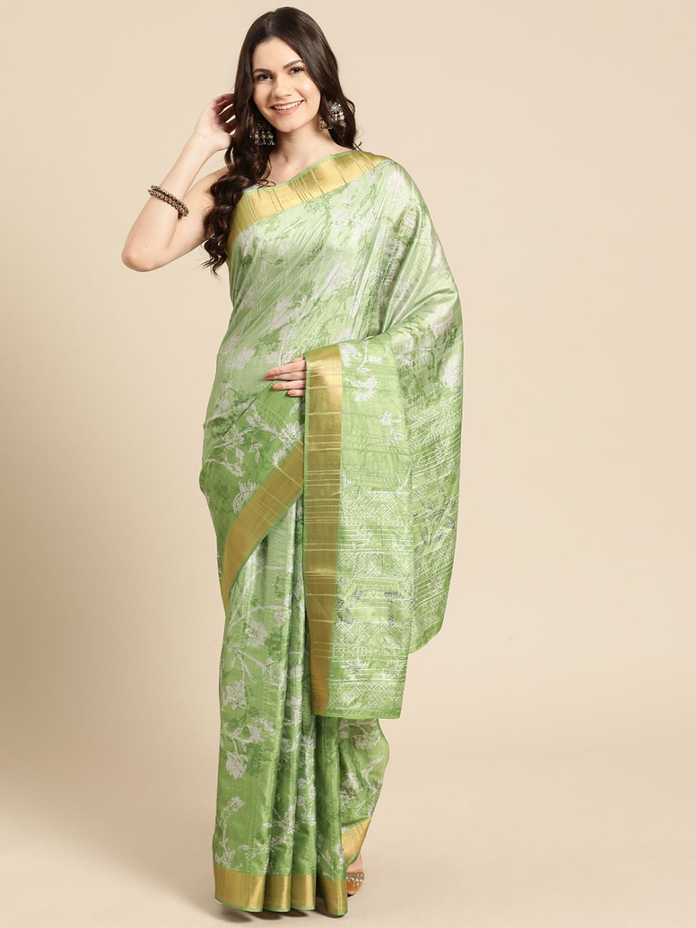 Green Soft Silk Digital Print Saree