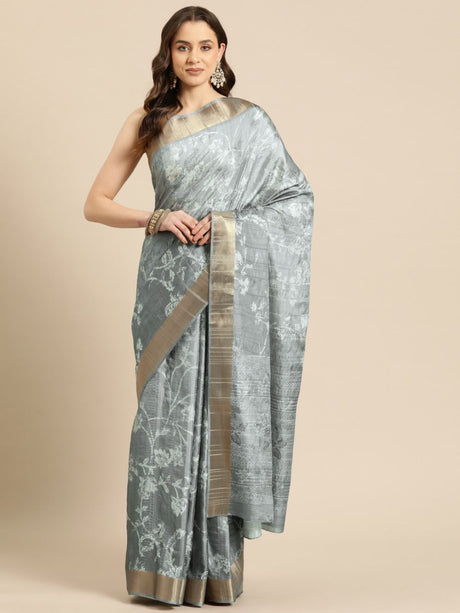 Grey Soft Silk Digital Print Saree