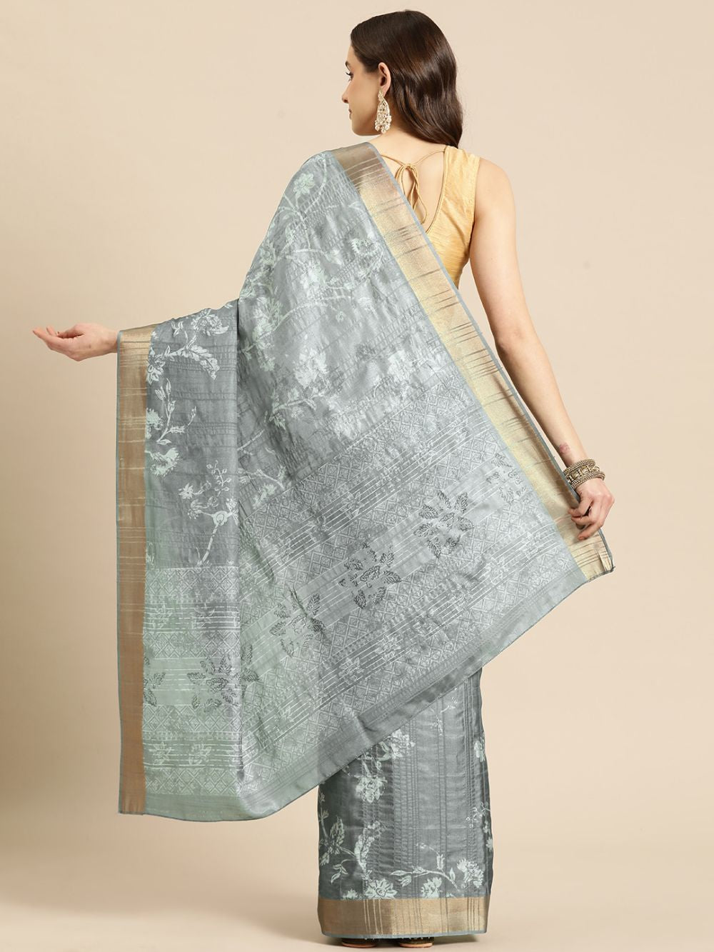 Grey Soft Silk Digital Print Saree