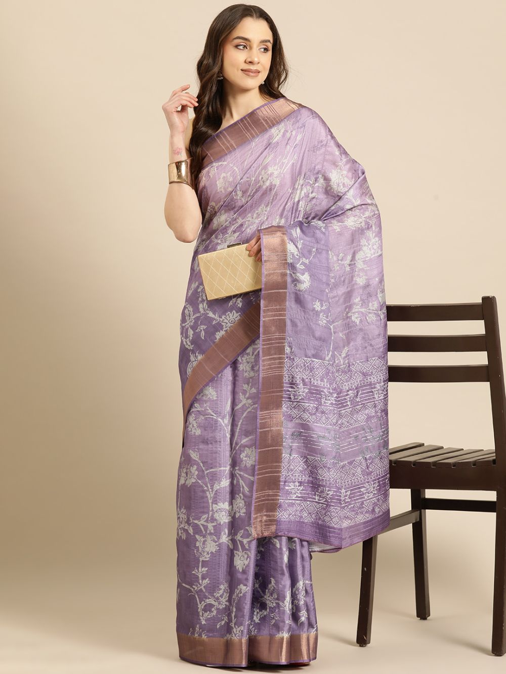 Lavender Soft Silk Digital Print Saree