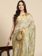 Olive Soft Silk Digital Print Saree