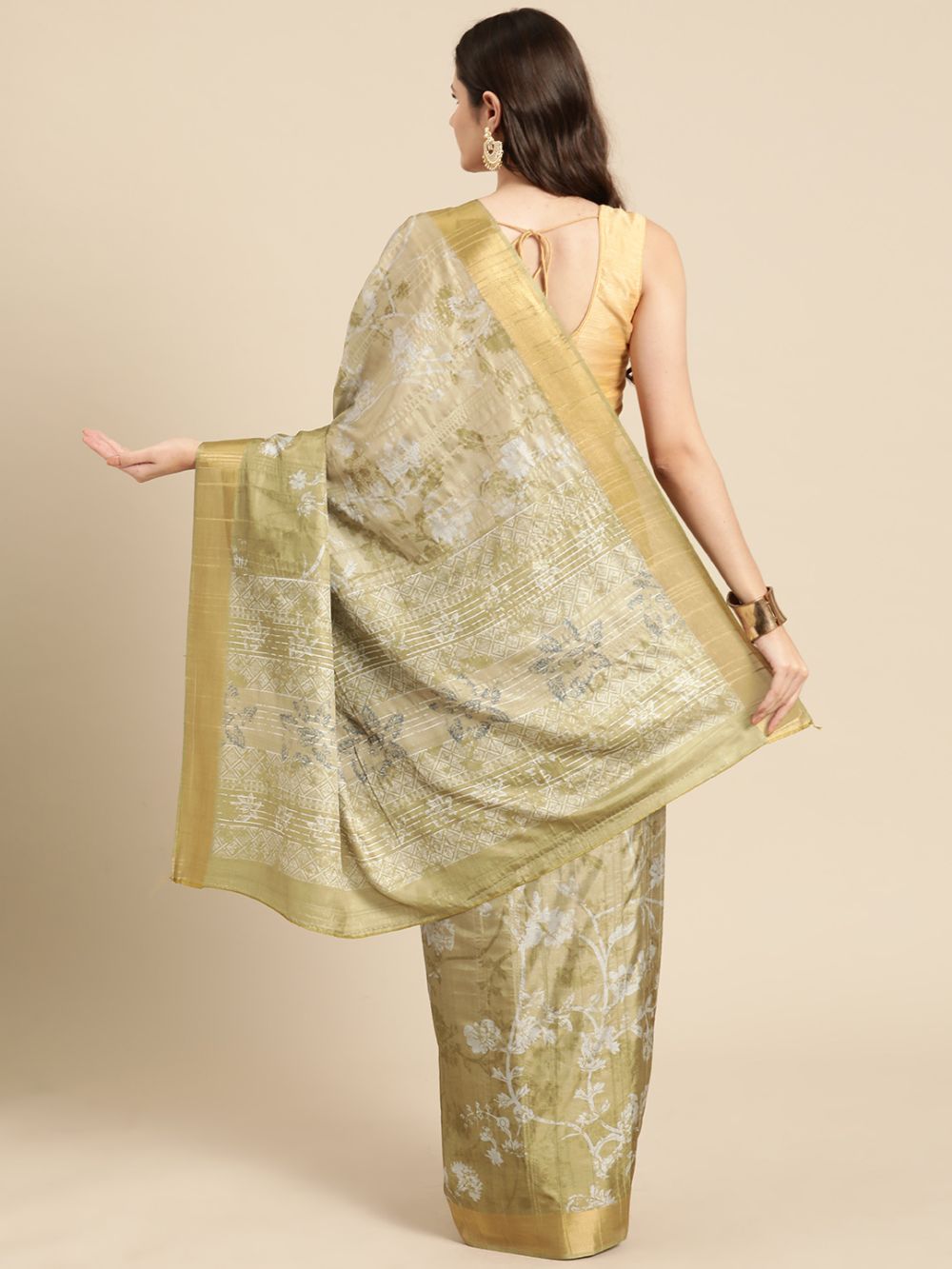 Olive Soft Silk Digital Print Saree