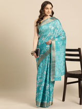 Teal Soft Silk Digital Print Saree